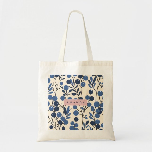 Personalised Blueberry Vine Botanical Style Tote Bag (Front)