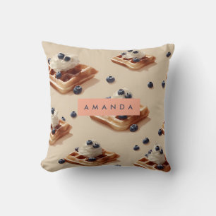 Personalised Blueberry Waffle Dessert Pattern Cushion
