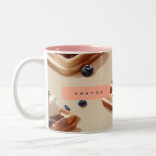 Personalised Blueberry Waffle Dessert Pattern Two-Tone Coffee Mug