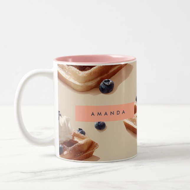 Personalised Blueberry Waffle Dessert Pattern Two-Tone Coffee Mug (Left)