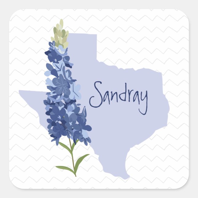 Personalised Bluebonnet Texas Square Sticker (Front)