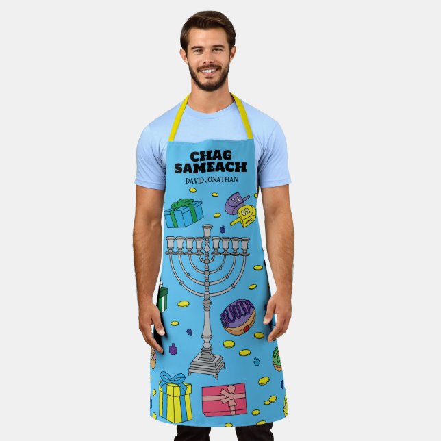 Personalised BlueHanukkah Apron (Worn)