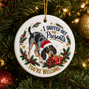 Personalised Bluetick Coonhound Present Inspector Ceramic Ornament