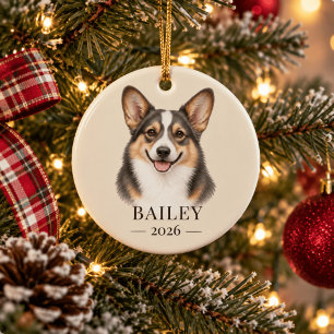 Personalised Bluie Corgi Name & Year Ceramic Ornament