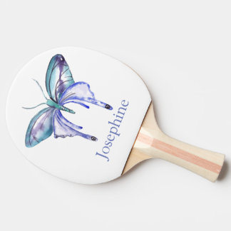 Personalised Bluish Purple Watercolor Butterfly Ping Pong Paddle
