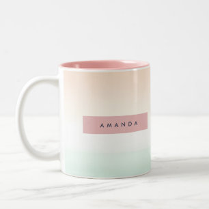 Personalised Blush and Mint Pastel Ombre  Two-Tone Coffee Mug