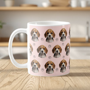 Personalised Blush Dog Photo Paw Pattern Coffee Mug