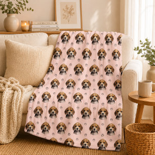 Personalised Blush Dog Photo Paw Pattern Fleece Blanket