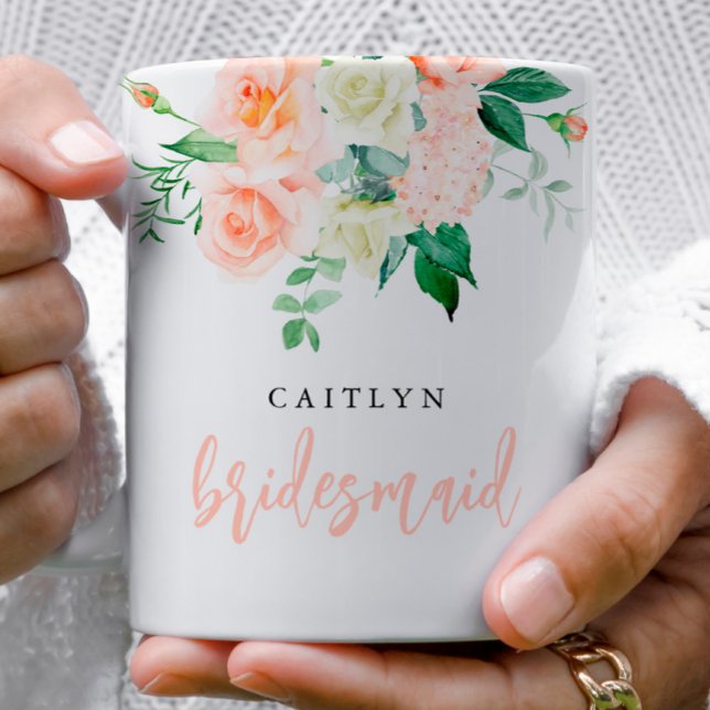 Personalised Blush Floral Bridesmaid Mug (Creator Uploaded)