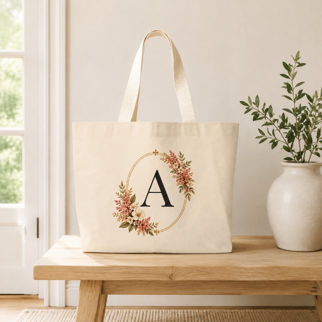 Personalised Blush Floral Monogram Jumbo Tote Bag (Creator Uploaded)