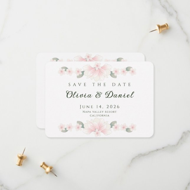 Personalised Blush Floral Save the Date Card (Front/Back In Situ)