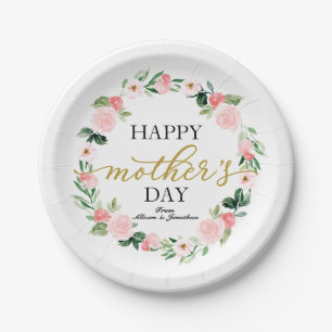 Personalised Blush Floral Wreath Mother's Day Paper Plate