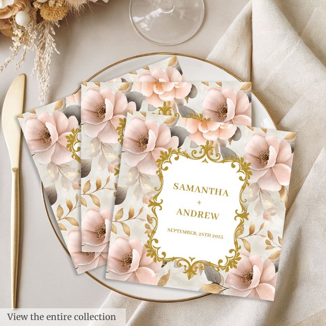 Personalised Blush Gold Wedding Napkins (Personalized Blush Gold Wedding Napkins)