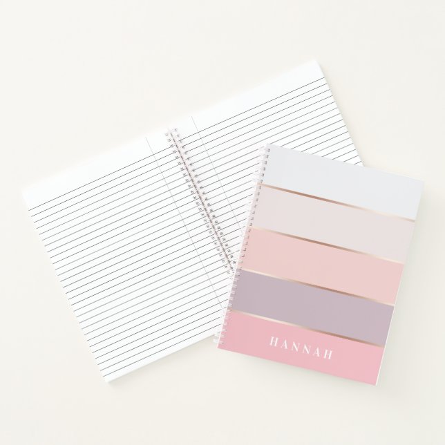 Personalised Blush Lavender Rose Gold Wide Stripes Notebook (Inside)