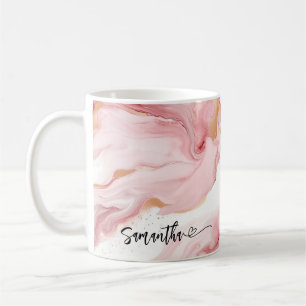 Personalised Blush Marble Flowing Name With Heart Coffee Mug