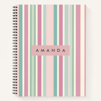 Personalised Blush Mint Pastel Stripes Notebook