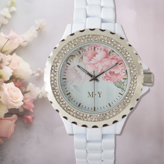 Personalised Blush Peony Floral Monogram Women’s Watch (Creator Uploaded)