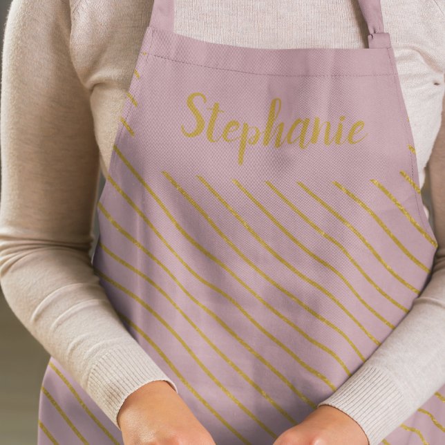 Personalised Blush Pink And Diagonal Gold Apron (Creator Uploaded)