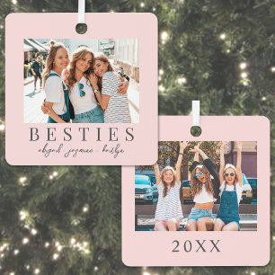 Personalised Blush Pink Best Friend Photo Metal Tree Decoration