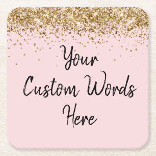 Personalised Blush Pink Birthday Party Graduation Square Paper Coaster