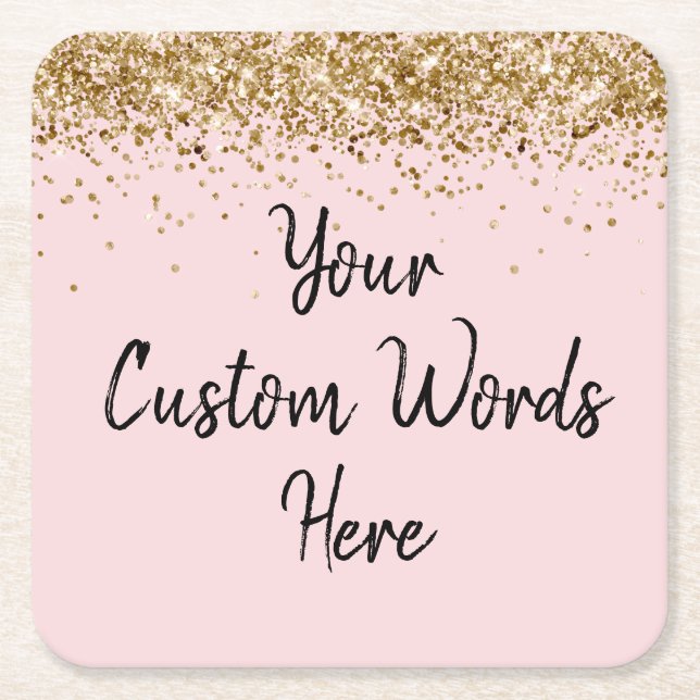 Personalised Blush Pink Birthday Party Graduation Square Paper Coaster (Front)