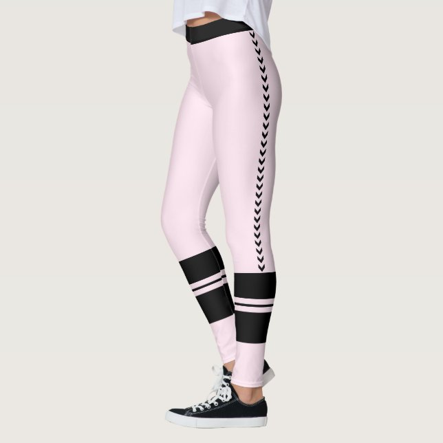 Personalised Blush Pink Black Pattern Cute Stripes Leggings (Left)