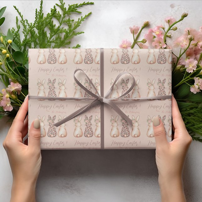 Personalised Blush Pink Bunny Easter  Wrapping Paper (Personalized Blush Pink Bunny Easter Wrapping Paper)