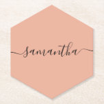 Personalised Blush Pink Calligraphy Name Paper Coaster<br><div class="desc">Simple,  elegant name coaster. Use as a unique wedding place card</div>