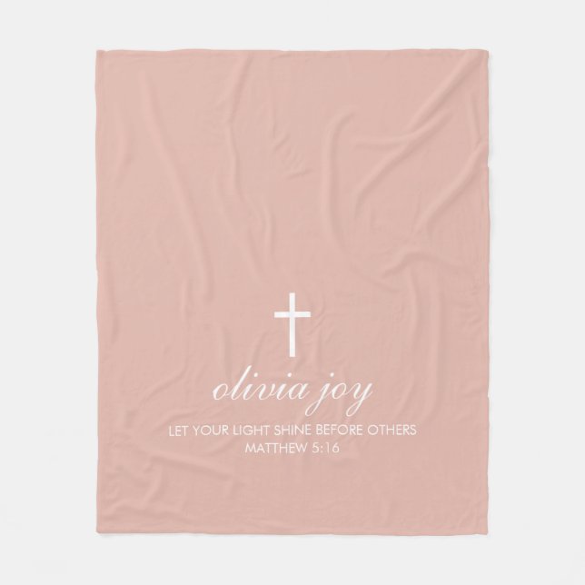 Personalised Blush Pink Cross Fleece Blanket (Front)