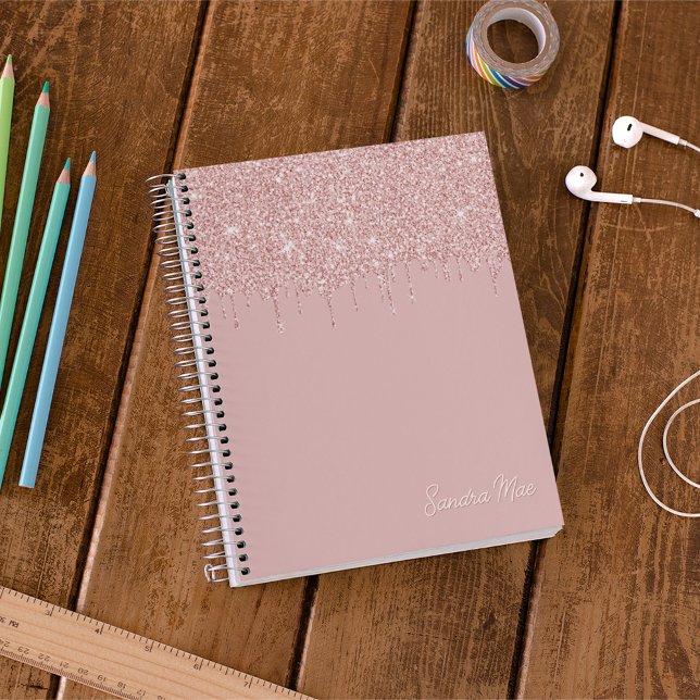 Personalised Blush Pink Dusty Rose Gold Glitter Notebook (Creator Uploaded)