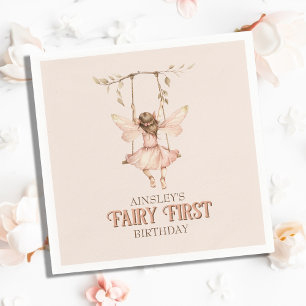 Personalised Blush Pink Fairy First 1st Birthday Napkin