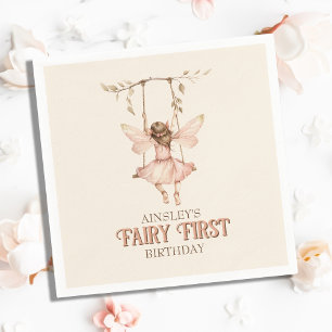 Personalised Blush Pink Fairy First 1st Birthday Napkin