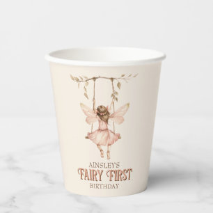 Personalised Blush Pink Fairy First 1st Birthday Paper Cups