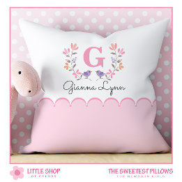 Personalised Blush Pink Floral Monogram Baby Cushion