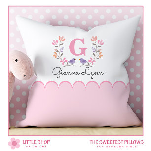 Personalised Blush Pink Floral Monogram Baby Cushion