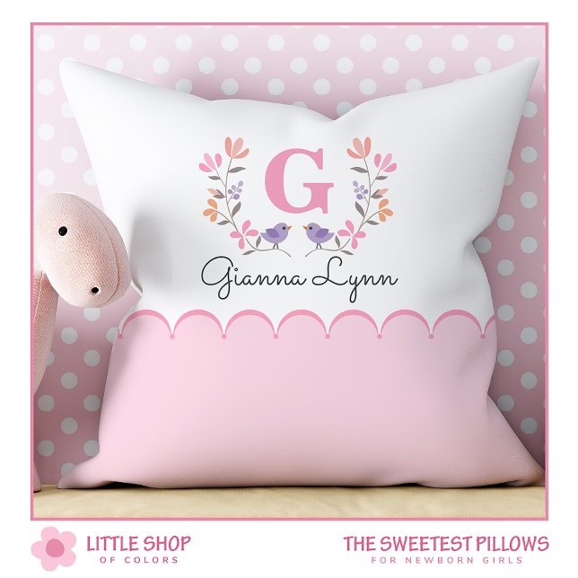 Personalised Blush Pink Floral Monogram Baby Cushion (Creator Uploaded)