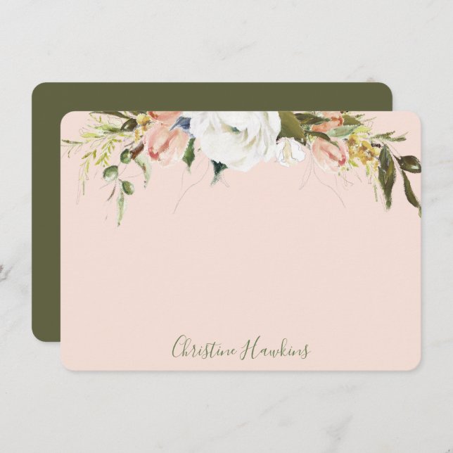Personalised Blush Pink Floral Watercolor Blooms Card (Front/Back)