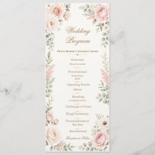 Personalised Blush Pink Floral Watercolor Wedding Program