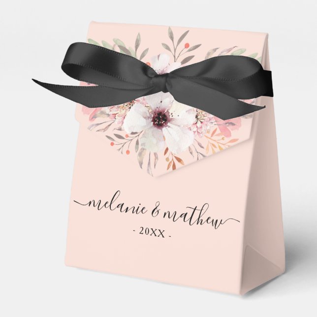 Personalised Blush Pink Floral Wedding Favour Box (Front Side)