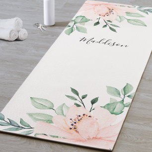 Personalised Blush Pink Flower Yoga Mat