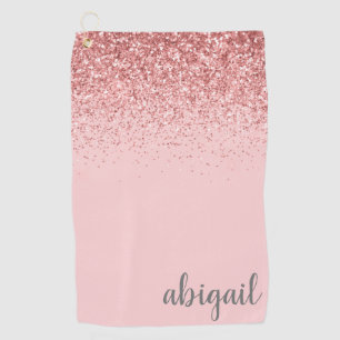 Personalised Blush Pink Glitter Modern Monogram Golf Towel