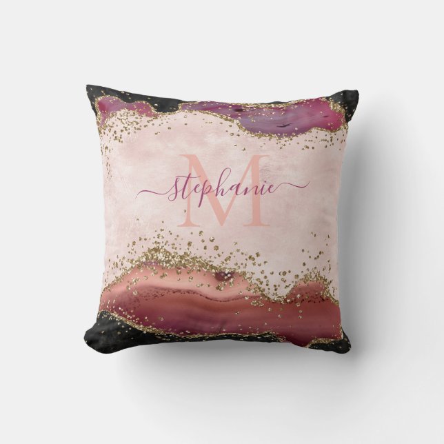 Personalised Blush Pink Gold Glitter Girly Agate Cushion (Front)