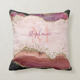 Personalised Blush Pink Gold Glitter Girly Agate Cushion