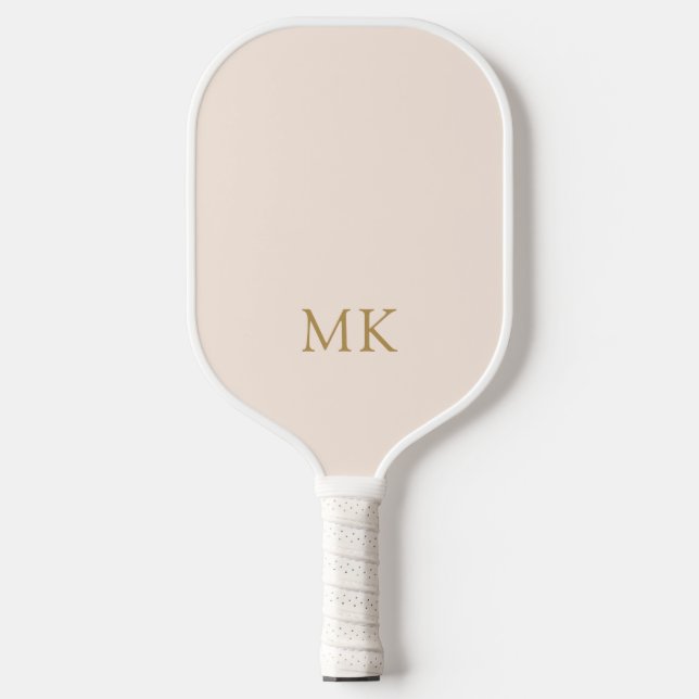 Personalised Blush Pink Gold Monogram Initials Pickleball Paddle (Front)
