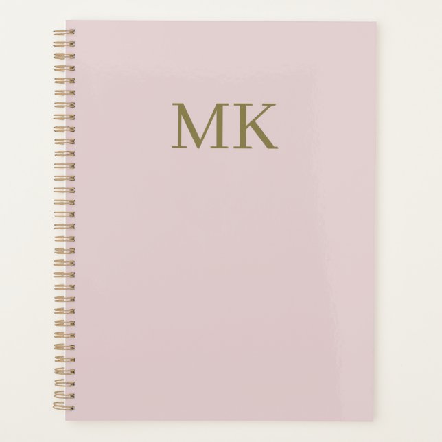 Personalised Blush Pink Gold Monogram Initials Planner (Front)