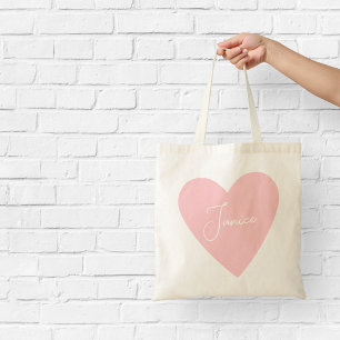 Personalised Blush Pink Heart Tote Bag