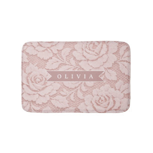 Personalised Blush Pink Lace Floral Romantic Bath Mat