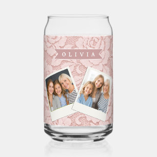 Personalised Blush Pink Lace Floral Romantic Can Glass