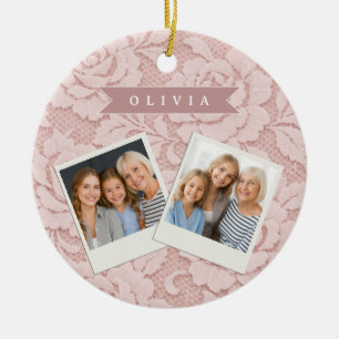 Personalised Blush Pink Lace Floral Romantic Ceramic Ornament