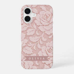 Personalised Blush Pink Lace Floral Romantic iPhone 16 Case
